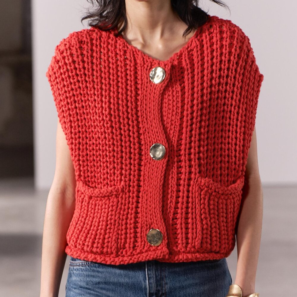 Zara Red Chunk Knit Vest